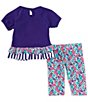 Color:Purple - Image 3 - Baby Girls 3-24 Months 3/4 Sleeve Unicorn Tunic Top & Floral-Printed Leggings Set
