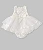 Color:Ivory - Image 1 - Baby Girls 3-24 Months Short Sleeve Basket Weave Chiffon Bodice/Satin-Trimmed Mesh Fit-And-Flare Dress