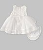 Color:Ivory - Image 2 - Baby Girls 3-24 Months Short Sleeve Basket Weave Chiffon Bodice/Satin-Trimmed Mesh Fit-And-Flare Dress