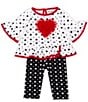 Color:White - Image 1 - Baby Girls 3-24 Months Bell-Sleeve Heart-Printed Heart-Applique Tunic Top & Heart-Printed Leggings Set