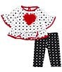 Color:White - Image 2 - Baby Girls 3-24 Months Bell-Sleeve Heart-Printed Heart-Applique Tunic Top & Heart-Printed Leggings Set