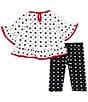 Color:White - Image 3 - Baby Girls 3-24 Months Bell-Sleeve Heart-Printed Heart-Applique Tunic Top & Heart-Printed Leggings Set
