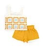 Color:Mustard - Image 2 - Baby Girls 3-24 Months Crocheted Tank Top & Solid Gauze Shorts Set
