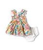 Color:Peach - Image 2 - Baby Girls 3-24 Months Flutter Sleeve Floral-Printed Woven Fit-And-Flare Dress