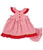 Color:Red - Image 2 - Baby Girls 3-24 Months Flutter Sleeve Strawberry-Schiffli-Embroidered Checked Seersucker Fit & Flare Dress