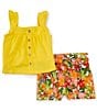 Color:Yellow - Image 1 - Baby Girls 3-24 Months Flutter-Sleeve Top & Floral-Printed Shorts Set