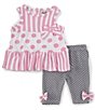 Color:Pink - Image 1 - Baby Girls 3-24 Months Mixed-Media Dot/Stripe Tunic Top & Pindotted Capri Leggings Set