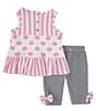 Color:Pink - Image 2 - Baby Girls 3-24 Months Mixed-Media Dot/Stripe Tunic Top & Pindotted Capri Leggings Set