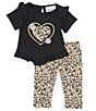 Color:Cheetah/Black - Image 2 - Baby Girls 3-24 Months Short-Sleeve Heart-Appliqued Rib-Knit Tee & Cheetah-Printed Leggings Set