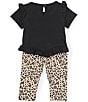 Color:Cheetah/Black - Image 3 - Baby Girls 3-24 Months Short-Sleeve Heart-Appliqued Rib-Knit Tee & Cheetah-Printed Leggings Set