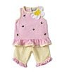 Color:Pink - Image 1 - Baby Girls 3-24 Months Sleeveless Bee Embroidered Checked Seersucker Tunic Top & Striped Seersucker Pant Set