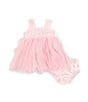 Color:Blush - Image 1 - Baby Girls 3-24 Months Sleeveless Crocheted-Bodice/Layered-Mesh-Skirted Fit-And-Flare Dress
