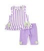 Color:Lilac - Image 1 - Baby Girls 3-24 Months Sleeveless Striped Tunic Top & Printed Leggings Set