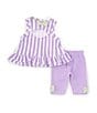 Color:Lilac - Image 2 - Baby Girls 3-24 Months Sleeveless Striped Tunic Top & Printed Leggings Set