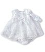 Color:White - Image 1 - Baby Girls 3-24 Months Solid Satin/Embellished Embroidered Skirted Dress, Panty & Flower Headband Set