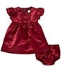 Rare Editions Baby Girls Bubble Sleeve Bow Accent Satin Dress - Image 1