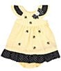 Color:Yellow - Image 1 - Baby Girls Newborn-24 Months Flutter Sleeve Embroidered Bee Schiffly Printed Seersucker Dress
