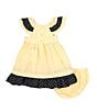 Color:Yellow - Image 2 - Baby Girls Newborn-24 Months Flutter Sleeve Embroidered Bee Schiffly Printed Seersucker Dress