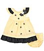 Color:Yellow - Image 3 - Baby Girls Newborn-24 Months Flutter Sleeve Embroidered Bee Schiffly Printed Seersucker Dress