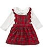 Rare Editions Baby Girls Sleeveless Checked Jumper Dress & Long-Sleeve Collared Top Set - Image 1