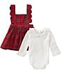 Rare Editions Baby Girls Sleeveless Checked Jumper Dress & Long-Sleeve Collared Top Set - Image 2