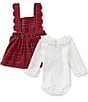 Rare Editions Baby Girls Sleeveless Checked Jumper Dress & Long-Sleeve Collared Top Set - Image 3