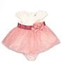 Color:Pink - Image 1 - Bbay Girls Newborn-24 Months Short Cap Sleeve Satin Bodice and Mesh Skirted Dress