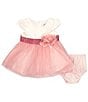 Color:Pink - Image 2 - Bbay Girls Newborn-24 Months Short Cap Sleeve Satin Bodice and Mesh Skirted Dress