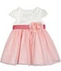 Color:Pink - Image 4 - Bbay Girls Newborn-24 Months Short Cap Sleeve Satin Bodice and Mesh Skirted Dress