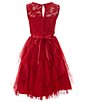 Color:Red - Image 2 - Big girls 7-16 Glitter Stretch Lace Illusion Lace Cascade Dress