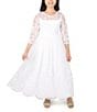 Color:White - Image 1 - Big Girls 7-16 3/4 Sleeve Sequin-Embellished Embroidered Mesh Ballgown