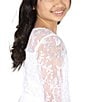 Color:White - Image 2 - Big Girls 7-16 3/4 Sleeve Sequin-Embellished Embroidered Mesh Ballgown