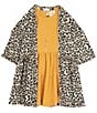 Color:Mustard - Image 1 - Big Girls 7-16 Animal Print Wool Dobby Kimono & BabyDoll Dress Set
