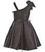 Color:Black - Image 2 - Big Girls 7-16 Asymmetrical-Neckline Fit-And-Flare Mikado Dress