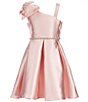 Color:Blush - Image 1 - Big Girls 7-16 Asymmetrical-Neckline Fit-And-Flare Mikado Dress