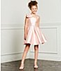 Color:Blush - Image 3 - Big Girls 7-16 Asymmetrical-Neckline Fit-And-Flare Mikado Dress