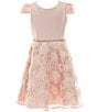 Color:Blush - Image 1 - Big Girls 7-16 Cap Sleeve Satin Bodice/Soutache Skirted Fit-And-Flare Dress