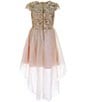 Color:Taupe - Image 2 - Big Girls 7-16 Cap Sleeve Sequin-Embellished /Sheer-Overlay Skirted Fit-And-Flare Dress