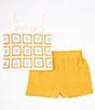 Color:Mustard - Image 2 - Big Girls 7-16 Crocheted Tank Top & Solid Gauze Shorts Set