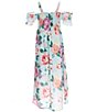 Color:Aqua - Image 2 - Big Girls 7-16 Floral Smock Cold Shoulder Maxi Dress