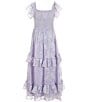 Color:Lavender - Image 2 - Big Girls 7-16 Flutter Sleeve Burnout Chiffon Long Dress