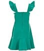Color:Green - Image 2 - Big Girls 7-16 Flutter Sleeve Faux-Wrap Asymmetrical Hem Dress