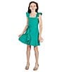 Color:Green - Image 3 - Big Girls 7-16 Flutter Sleeve Faux-Wrap Asymmetrical Hem Dress