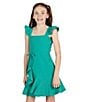 Color:Green - Image 4 - Big Girls 7-16 Flutter Sleeve Faux-Wrap Asymmetrical Hem Dress