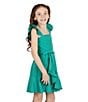 Color:Green - Image 5 - Big Girls 7-16 Flutter Sleeve Faux-Wrap Asymmetrical Hem Dress