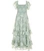 Rare Editions Big Girls Flutter-Sleeve Floral-Burnout Chiffon Tiered Long Dress, Color:Sage - Image 2