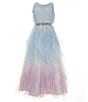 Color:Blue - Image 1 - Big Girls 7-16 Glitter-Accented Two-Tone Mesh Fit-And-Flare Ballgown
