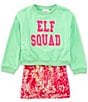 Rare Editions Big Girls Long-Sleeve Elf Squad Fleece Sweatshirt & Sleeveless Sequin-Embellished Sheath Dress Set, Color:Green - Image 1