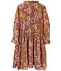 Color:Red/Floral - Image 2 - Big Girls 7-16 Long-Sleeve Floral-Printed Dobby Kimono, Waffle Knit Fit-And-Flare Dress & Necklace Set