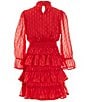 Color:Red - Image 2 - Big Girls 7-16 Long Sleeve Foiled Chiffon Tiered Fit-And-Flare Dress